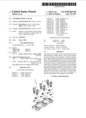 Anterior Cervical Plate Patent 9629664