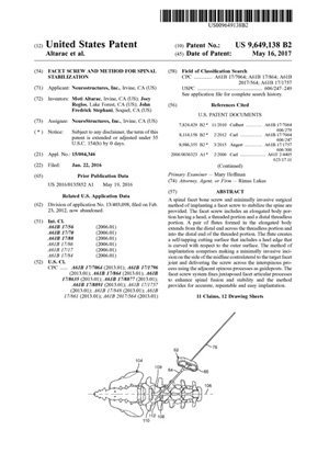 Facet Screw Patent 9649138