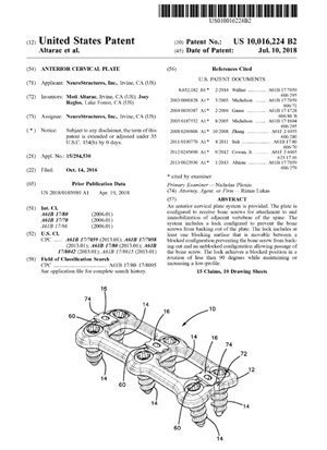 Anterior Cervical Plate Patent 10016224