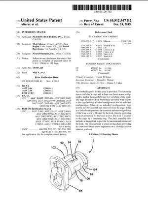 Interbody Spacer Patent 10512547